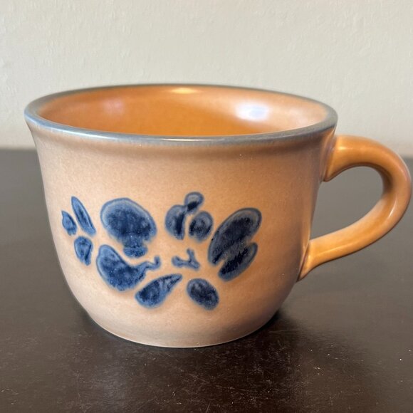 Set of 2 vintage Pfaltzgraff Folk Art Earth-tone and Blue Stoneware Cups / Mugs - Picture 6 of 11